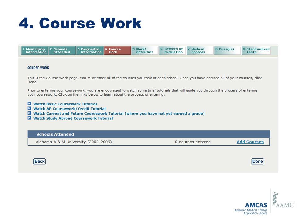 Amcas coursework